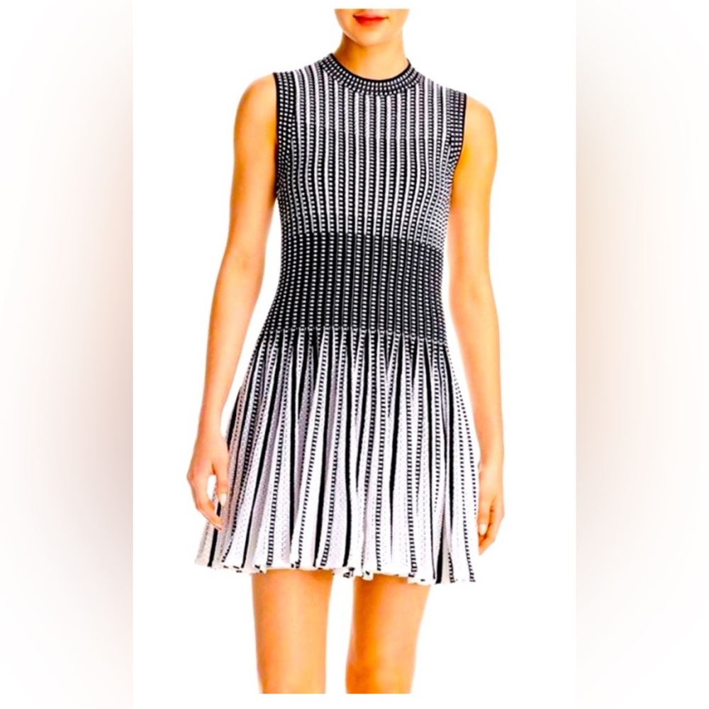 Theory Black and White Fit and Flare Knit Dress
